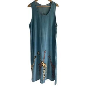 Vintage Bedford Fair Size Large‎ 100% Cotton Giraffe Denim Chambray Maxi Dress